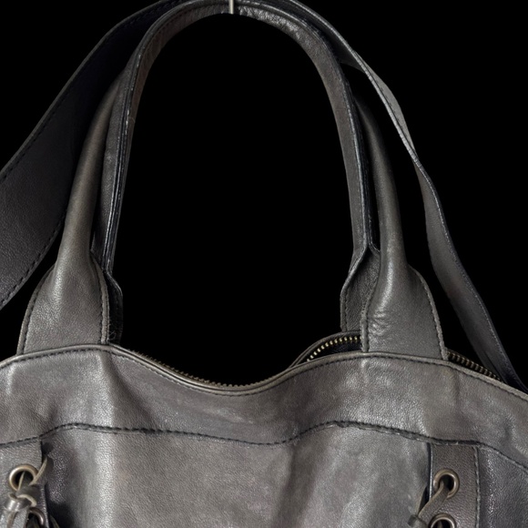Johnny Was‎ Large Ariana Deep Graphite Grey Italian Goat Leather Fringed Tote - Picture 5 of 11